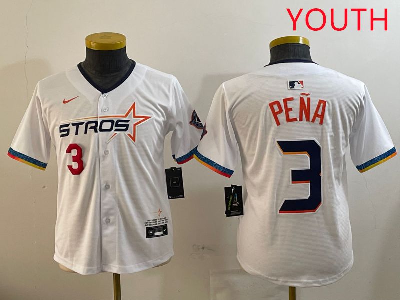 Youth Houston Astros #3 Pena White Fourth generation Joint Name 2025 Nike MLB Jersey style 7